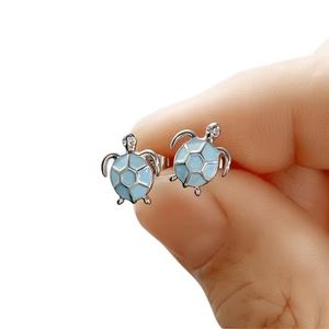 Turquoise and Silver Sea Turtle Stud Earrings